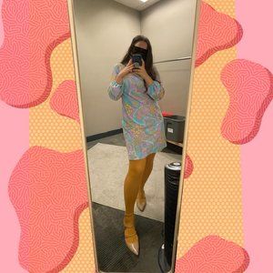 Vintage 60's style Long Sleeve Pastel Paisley Dress